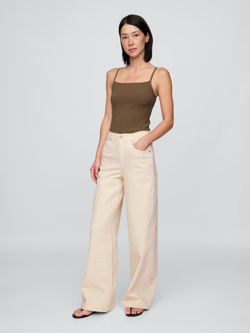GAP High Rise Stride Wide-Leg Jeans, Beach Pebble, Size 28 PETITE